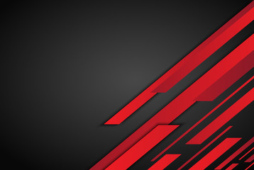 Leinwandbilder - High contrast dark grey and red stripes with shadows on gradient background. Abstract grunge tech graphic banner design. Vector Illustration EPS10