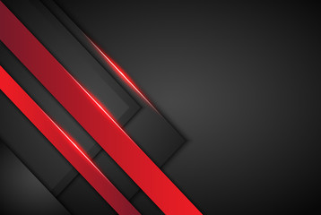 Leinwandbilder - High contrast dark grey and red stripes with shadows and lights on gradient background. Abstract grunge tech graphic banner design. Vector Illustration EPS10