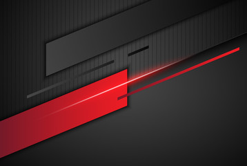 Leinwandbilder - High contrast dark grey and red stripes with shadows and lights on gradient background. Abstract grunge tech graphic banner design. Vector Illustration EPS10