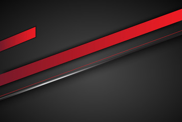 Leinwandbilder - High contrast dark grey and red stripes with shadows and lights on gradient background. Abstract grunge tech graphic banner design. Vector Illustration EPS10