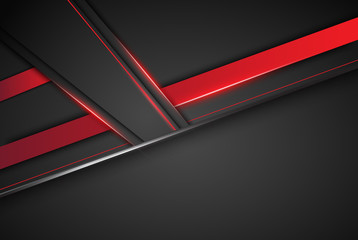 Leinwandbilder - High contrast dark grey and red stripes with shadows and lights on gradient background. Abstract grunge tech graphic banner design. Vector Illustration EPS10