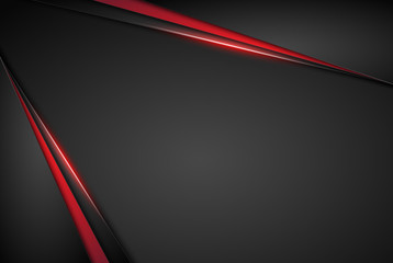 Leinwandbilder - High contrast dark grey and red stripes with shadows and lights on gradient background. Abstract grunge tech graphic banner design. Vector Illustration EPS10