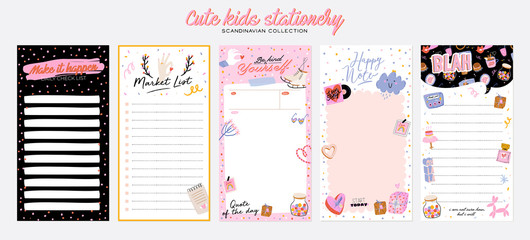 collection of weekly or daily planner, note paper, to do list, stickers templates decorated by cute 
