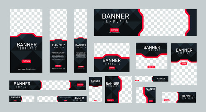 set of creative web banners of standard size with a place for photos. Vertical, horizontal and square template. vector illustration