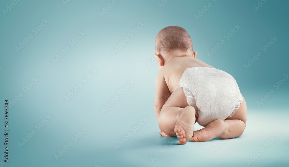 Baby. Newborn in the diaper. Isolated - obrazy, fototapety, plakaty 