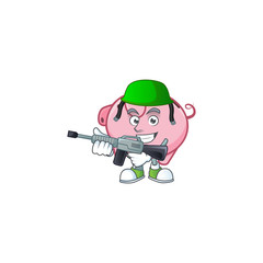 Wall Mural - Piggy bank carton character in an Army uniform with machine gun