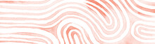 Coral Pink Abstract Stripes Watercolor Horizontal Background. Inspired By Tribal Body Paint. Raster Banner Template.