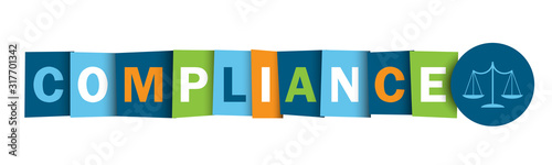 Fotografía COMPLIANCE colorful vector typography banner with scales of justice symbol