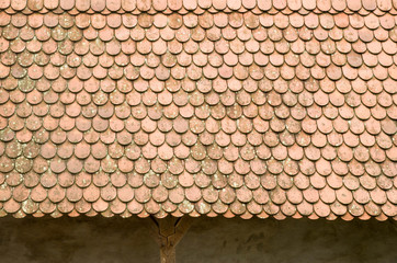 Canvas Print - Old roof with ceramic rounded tiles