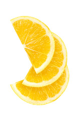 Three yellow fresh lemon fruit slice isolated on the white background