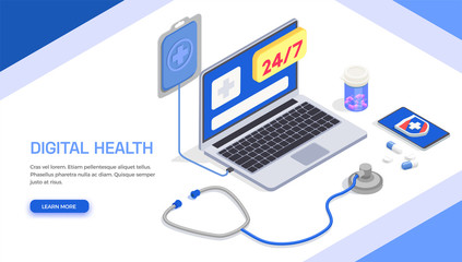 Wall Mural - Digital Health Isometric Background