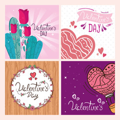 Canvas Print - set cards of happy valentines day with decoration