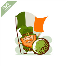 Golf Ball Happy Saint Patrick's Day Theme. Cartoon Character With Green Hat Illustration Vector Logo.	