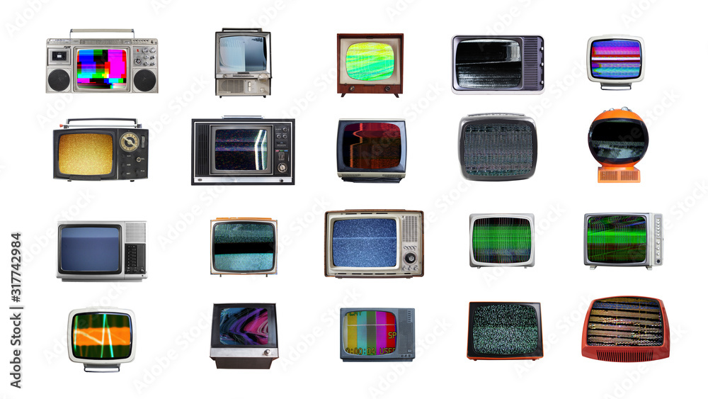 Animated retro televisions with static and glitches. - obrazy, fototapety, plakaty 