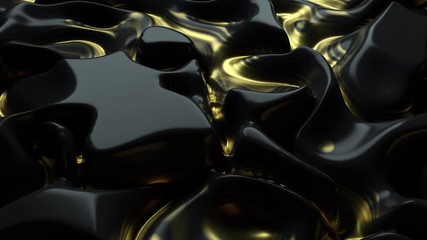 Poster - 3d render of glossy surface with organic pattern of displacement. Luxury modern background. Smooth and fluid lines. Wave pattern with gold material. Loopable animation.
