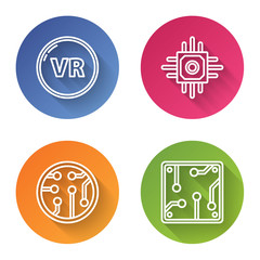 Aufkleber - Set line Virtual reality, Processor, Processor and Processor. Color circle button. Vector