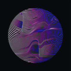 Aufkleber - Illuminated holographic circle with glitched texture, wavy lines. Retrofuturistic illustration in 80s-90s Vaporwave, synthwave, retrowave style.