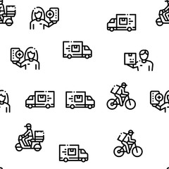 Wall Mural - Courier Delivery Job Seamless Pattern Vector Thin Line. Illustrations