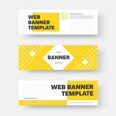 Rectangular horizontal web banner design with rhombus, square and arrow buttons.