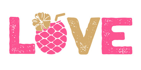 Wall Mural - Love sign  Pineapple  Summer Vacation