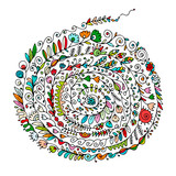 Fototapeta  - Floral spiral ornament, hand drawn sketch for your design