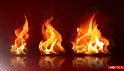 realistic burning fire flames with shiny bright elements. isolated on black background. power, fuel 