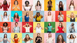 Portrait of multiethnic group on multicolored background. Flyer, collage made of 18 models. Concept of human emotions, facial expression, sales, ad. Celebrating, happy, pointing, smiling.