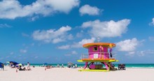 Art Deco Style Lifeguard Hut On South Beach, Ocean Drive, Miami Beach, Miami, Florida, USA