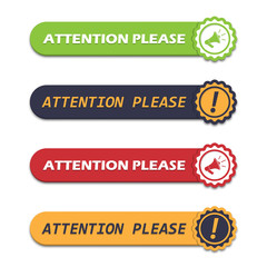 Aufkleber - Set of attention please badges with megaphone and exclamation mark icon in a flat design