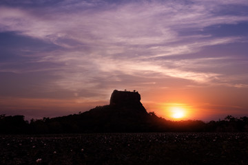 Wall Mural - Sunset silhouette of Lion Rock. Sigiriya, Sri Lanka