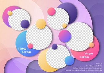 Wall Mural - Template for photo collage or infographic in modern style. Frames for clipping masks are in the vector file. Template for a photo album with circle shapes frames and gradient