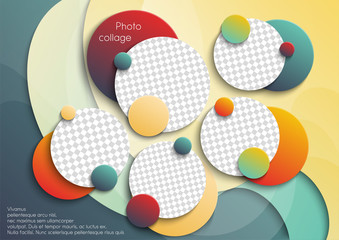 Wall Mural - Template for photo collage or infographic in modern style. Frames for clipping masks are in the vector file. Template for a photo album with circle shapes frames and gradient