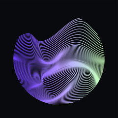 Poster - Illuminated holographic circle with glitched texture, wavy lines. Retrofuturistic illustration in 80s-90s Vaporwave, synthwave, retrowave style.