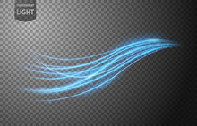 Abstract Blue Wavy Line Of Light With A Transparent Background, Isolated And Easy To Edit