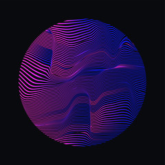 Aufkleber - Illuminated holographic circle with glitched texture, wavy lines. Retrofuturistic illustration in 80s-90s Vaporwave, synthwave, retrowave style.