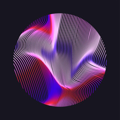 Aufkleber - Illuminated holographic circle with glitched texture, wavy lines. Retrofuturistic illustration in 80s-90s Vaporwave, synthwave, retrowave style.