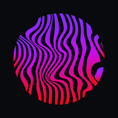 Aufkleber - Illuminated holographic circle with glitched texture, wavy lines. Retrofuturistic illustration in 80s-90s Vaporwave, synthwave, retrowave style.