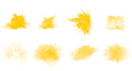 Canvas Print - Yellow powder explosion brushes. Beautiful explode brushes collection