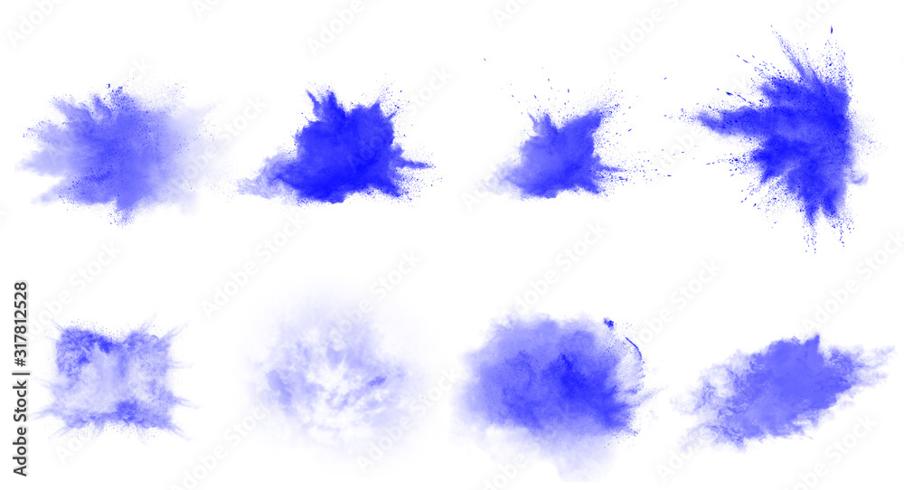 Set of blue powder explosion brushes Stock Vector | Adobe Stock