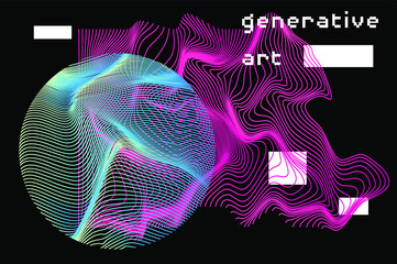 Poster - Abstract background with generative art elements.  Futuristic and glitched shapes in cyberpunk style.