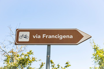 signpost of the cycling Via Francigena (pilgrim's route to Rome)