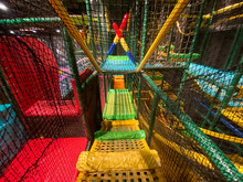 Modern Children Playground Indoor. Inside The Colorful Kids Jungle For Playing And Development Of Motor Skills. Kids Playground For Gym With Slide And Maze