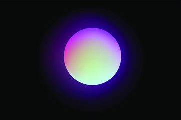 Poster - Glowing neon sphere on dark background. Retrowave and synthwave style illustration.