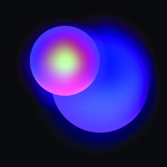 Poster - Glowing neon sphere on dark background. Retrowave and synthwave style illustration.