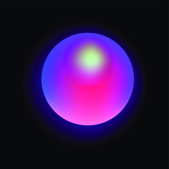 Poster - Glowing neon sphere on dark background. Retrowave and synthwave style illustration.