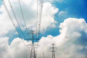 High-voltage tower sky background