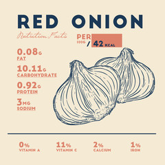 Wall Mural - Nutrition facts of red onion, hand draw sketch vector.