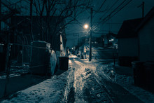 Dark And Eerie Urban City Alley At Night 