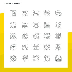 Wall Mural - Set of Thanksgiving Line Icon set 25 Icons. Vector Minimalism Style Design Black Icons Set. Linear pictogram pack.