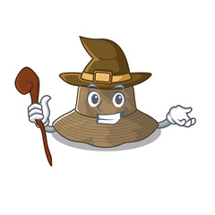 Poster - cartoon mascot style of bucket hat dressed as a witch